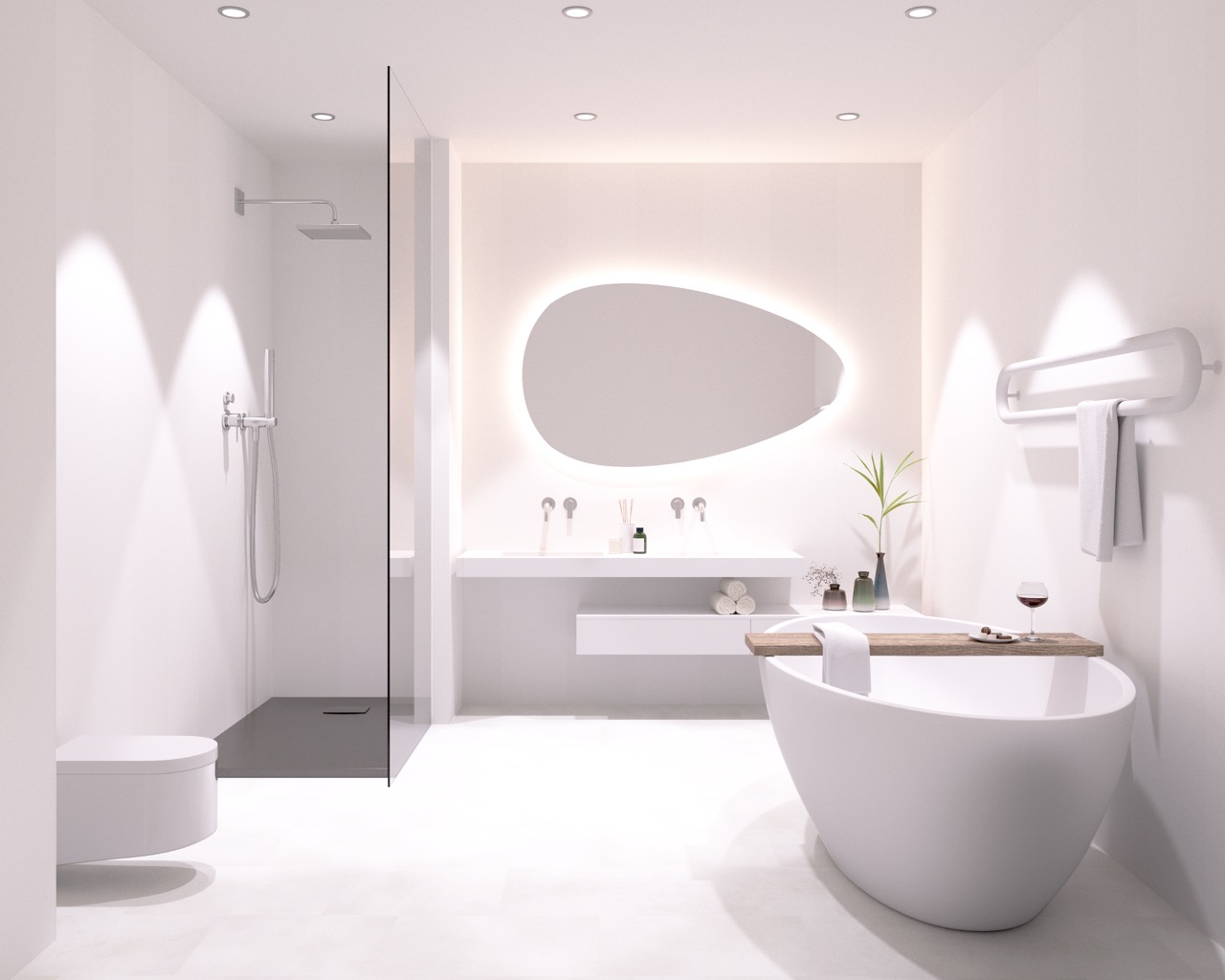 Bathroom Witte SPC grote platen badkamer